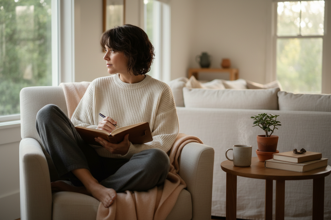 Peaceful self care moment in a quiet space promoting emotional wellness, stress relief, and protecting your peace
