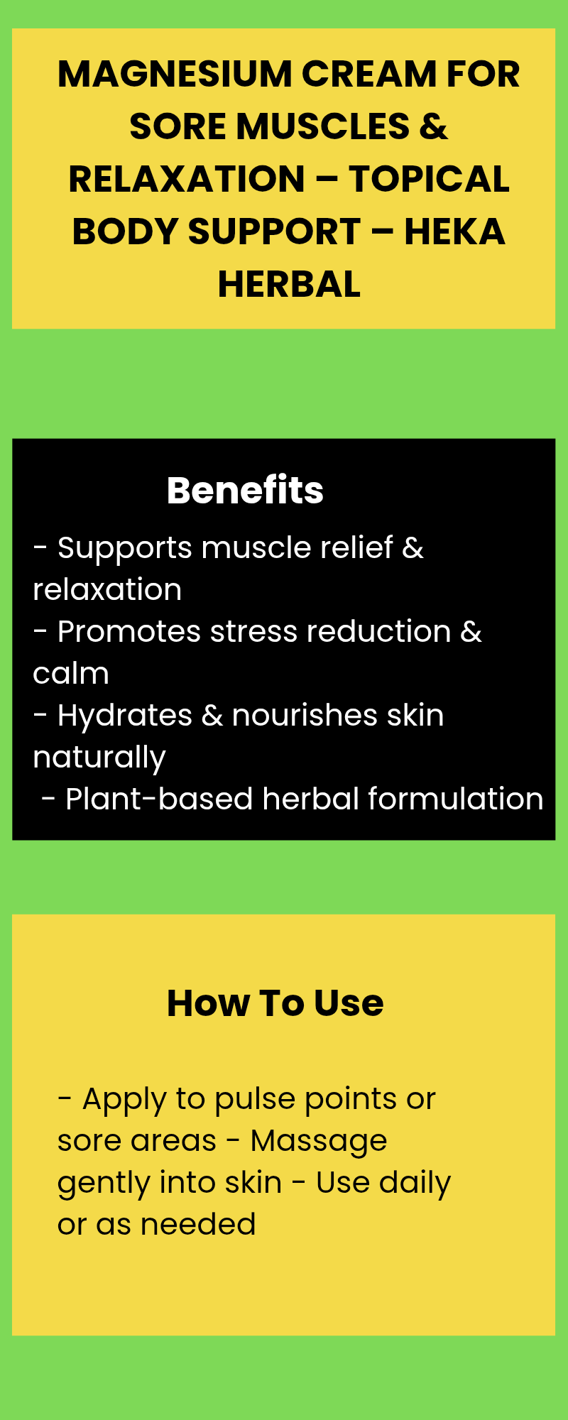Magnesium Cream for Sore Muscles & Relaxation – Topical Body Support – Heka Herbal by Heka Herbal New