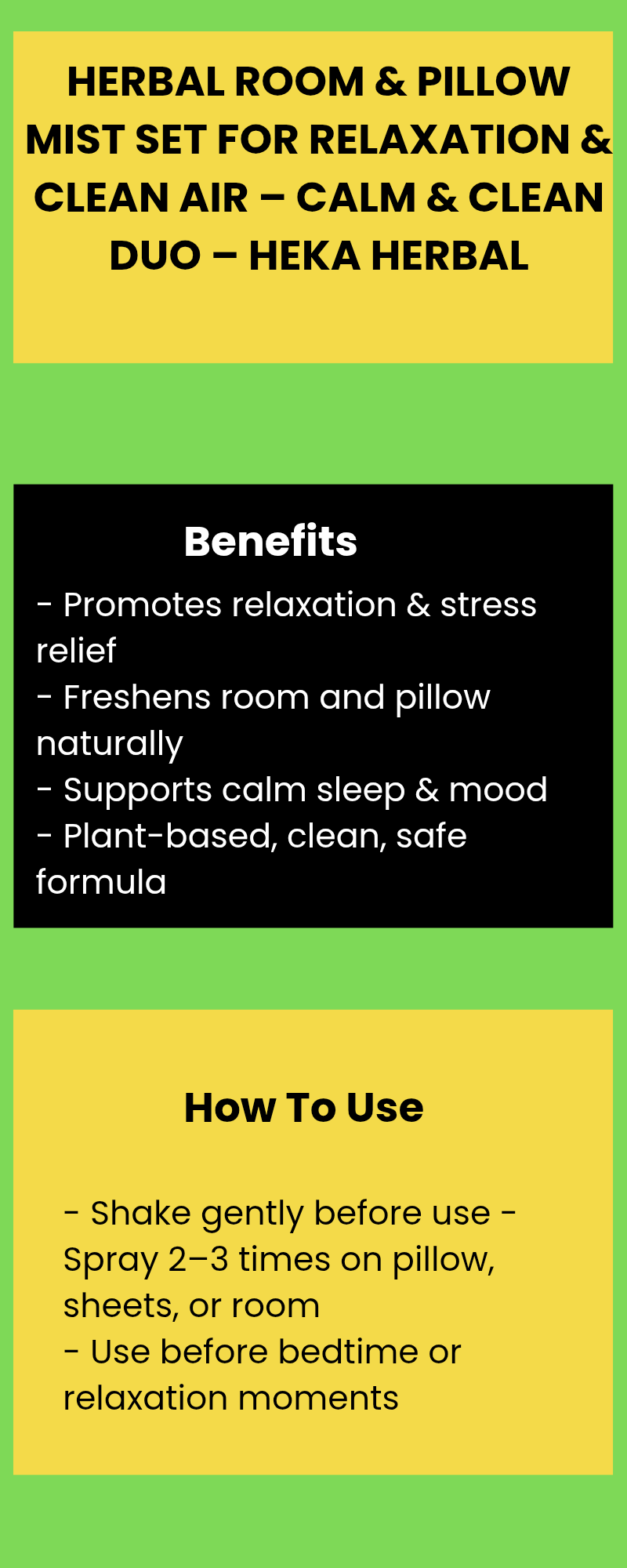 Herbal Room & Pillow Mist Set for Relaxation & Clean Air – Calm & Clean Duo – Heka Herbal