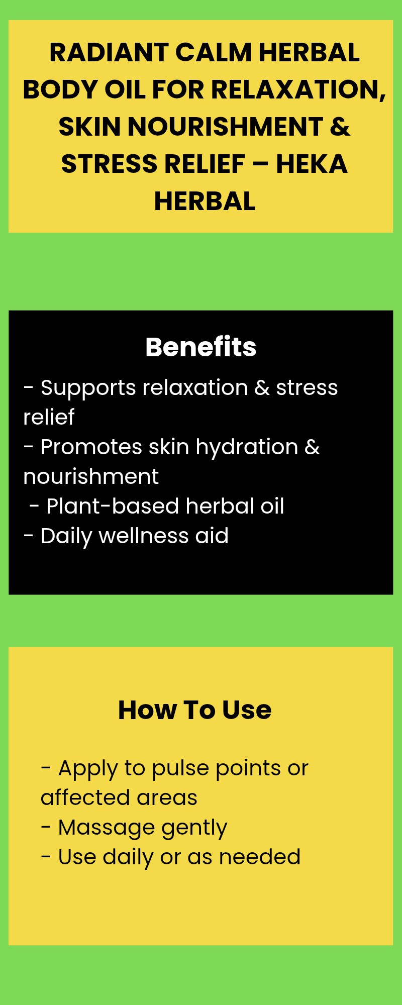 Radiant Calm Herbal Body Oil for Relaxation, Skin Nourishment & Stress Relief – Heka Herbal